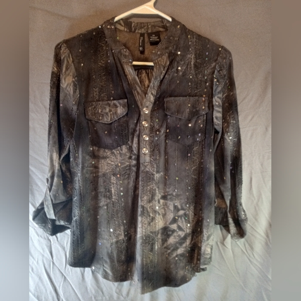 INC International Concepts Metallic Button-Up Shirt Jacket